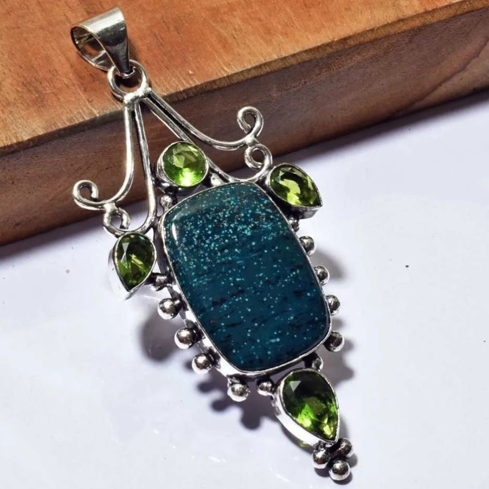 Ocean Jasper Peridot Ethnic Handmade Pendant Jewelry 3.28"